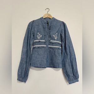 Prairie style long sleeve shirt with collar in XS